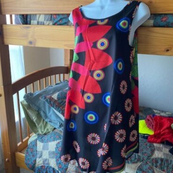 New *GORGEOUS Neon BRIGHT & BLACK Silky Asymmetric Hem CRUISE Resort SUNDRESS -S - Picture 6 of 10